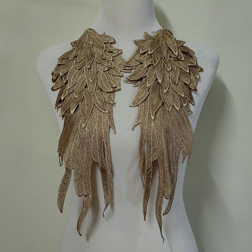 Angel's Wings Wasserlösliche Spitzenstickerei, Flügelmuster, DIY-Spitzenzubehör, Schwerindustrie, mehrschichtiger Aufkleber, 1 Paar (goldfarbener Kaffeefarben) von yinqinUSP