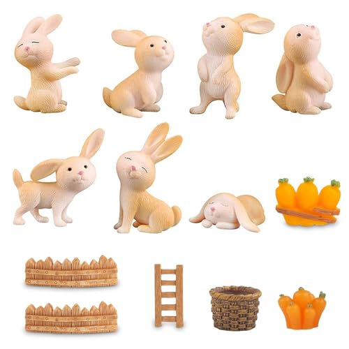 yivom 13Stk Mini Hasen Figuren, Cake Topper Hase, Osterhase Mini Harz, Hasen Deko Geburtstag,Osterhase Kaninchen für Osterdeko, Mikro Landschaft Dekofigur, Kuchendeko von yivom