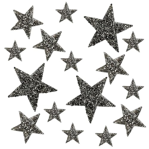 yivom 16 Stück Bügelbilder Strass Aufbügler Strass Patches Aufnäher Applikation zum Aufbügeln Bügelbilder Glitzer für Hüte, Kleidung, Bekleidungszubehör-4/6/8 Cm-Schwarz von yivom