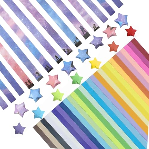 yivom 2160 Stück Origami Sterne Papier Papierstreifen, 27 Farben Sterne Papierstreifen und Sternenhimmel Muster Papierstreifen Zum Basteln, Star Paper Strips für DIY Handwerk, Dekoration von yivom