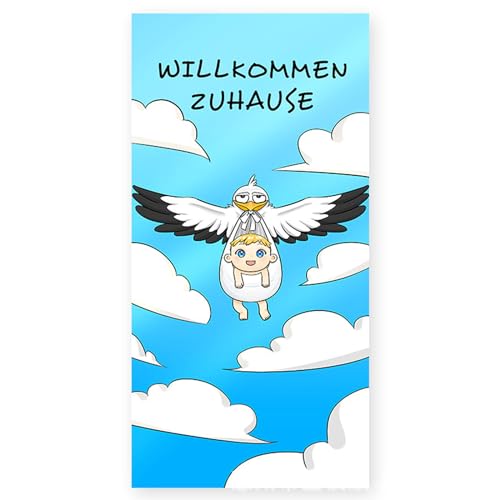 yivom Großes Poster zur Geburt, Willkommen Zuhause, Storch Poster zur Geburt, 90x180cm Willkommen Baby Banner, Welcome Home Banner zur Geburt, Baby Shower oder zur Babyparty von yivom