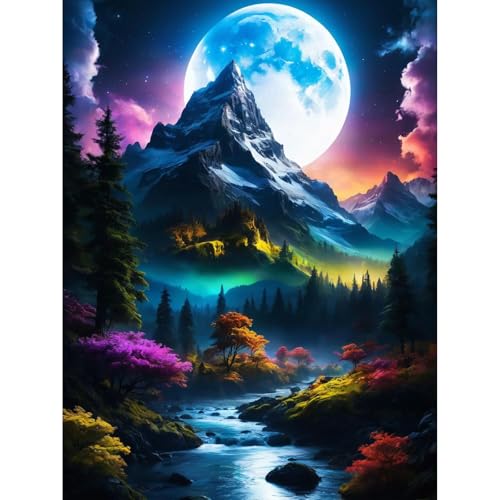 Gemartmall Berg Malen Nach Zahlen Erwachsene-Mond Malen Nach Zahlen für Erwachsene,Landschaft Acrylfarbe Malen Nach Zahlen Erwachsene Set zur Geschenk und Heimdekoration (30x40cm) von Gemartmall