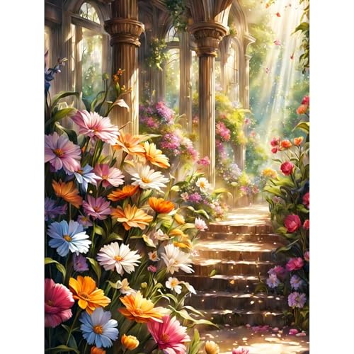 Gemartmall Blume Malen Nach Zahlen Erwachsene-Garten Malen Nach Zahlen für Erwachsene,Blumenmeer Acrylfarbe Malen Nach Zahlen Erwachsene Set zur Geschenk und Heimdekoration (30x40cm) von Gemartmall