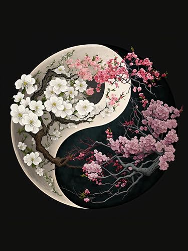 Gemartmall Diamond Painting Erwachsene Blumen, Diamant Painting Bilder Erwachsene Blumen Yin Yang, Diy Blumen Diamont Painting als Zuhause Wanddekoration und Geschenk(30x40 cm) von Gemartmall