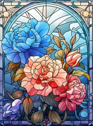 Diamond Painting Erwachsene Blumen, Diamant Painting Mehrfarbiges Glas Blumen, 5D Diamond Painting als Home Decor (30x40 cm) von yiwushichaoermaoyiyouxiangongsi