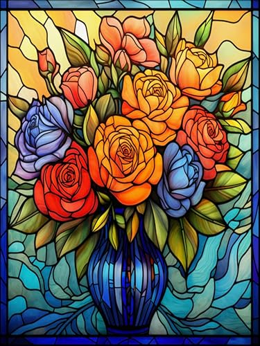 Diamond Painting Erwachsene Buntglas Blumen-Diamant Painting Bilder Blumen, Diamond Painting Blumen für Erwachsene,Dekorationen,30 x 40 cm von Gemartmall