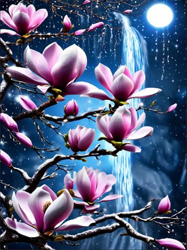 Gemartmall Diamond Painting Erwachsene Magnolie,Diamant Painting Bilder Erwachsene Blumen,Diy Landschaft Diamont Painting als Zuhause Wanddekoration und Geschenk(30x40 cm) von Gemartmall