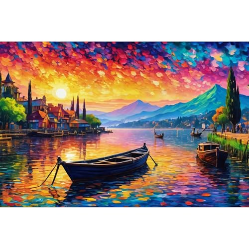 Groß Sonnenuntergang Malen Nach Zahlenn Erwachsene-See Boot Malen Nach Zahlen für Erwachsene,Landschaft Acrylfarbe Malen Nach Zahlen Erwachsene Set zur Geschenk und Heimdekoration 40x60 cm von yiwushichaoermaoyiyouxiangongsi