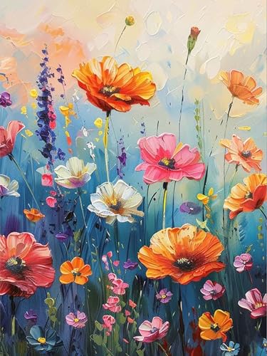 Gemartmall Malen Nach Zahlen Erwachsene Blumen-Malen Nach Zahlen Blumen Mit Pinseln und Acrylfarbe,DIY Set Basteln Erwachsene mit Pinseln und Acrylfarben für Home Decor(Rahmenlos,30x40cm) von Gemartmall