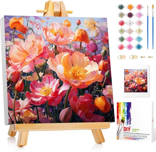 Malen Nach Zahlen Erwachsene mit Rahmen Blumen-Malen Nach Zahlen mit Rahmen Paint by numbers, Malen Nach Zahlen Blumen für Basteln DIY Bastelset(20x20cm) von yiwushichaoermaoyiyouxiangongsi