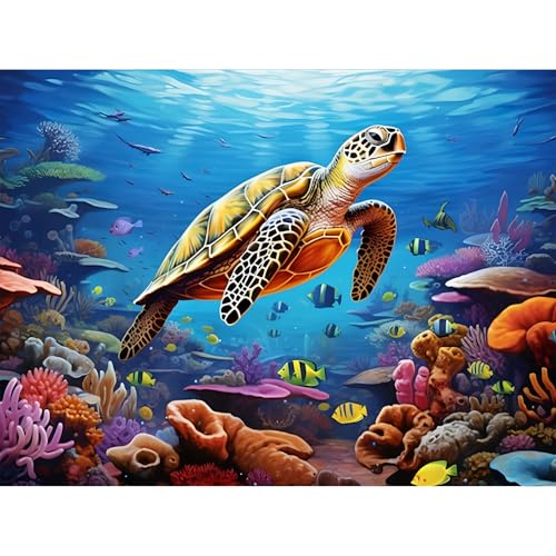 Gemartmall Meeresschildkröte Malen Nach Zahlen Erwachsene-Unterwasserwelt Malen Nach Zahlen für Erwachsene,Ozean Acrylfarbe Malen Nach Zahlen Erwachsene Set zur Geschenk und Heimdekoration (30x40cm) von Gemartmall