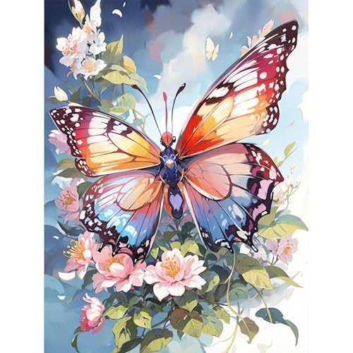 Gemartmall Schmetterling Malen Nach Zahlen Erwachsene-Karikatur Malen Nach Zahlen für Erwachsene,Schmetterling Acrylfarbe Malen Nach Zahlen Erwachsene Set zur Geschenk und Heimdekoration (30x40cm) von Gemartmall