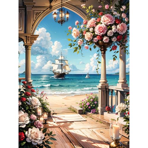 Gemartmall Segelboot Malen Nach Zahlenn Erwachsene-Malen Nach Zahlen für Erwachsene Strand,Meerblick Acrylfarbe Malen Nach Zahlen Erwachsene Set zur Geschenk und Heimdekoration 30x40 cm von Gemartmall