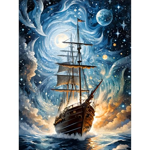 Gemartmall Segelboot Malen Nach Zahlenn Erwachsene-Segelboot Malen Nach Zahlen für Erwachsene,Ozean Acrylfarbe Malen Nach Zahlen Erwachsene Set zur Geschenk und Heimdekoration 30x40 cm von Gemartmall