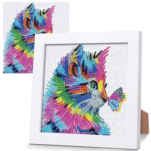 yosiio 5D Diamond Painting Bilder Kinder, Diamond Painting Katze mit Plastikrahmen, DIY Diamant Malerei Set für Kinder Erwachsene, Wohnzimmer Schlafzimmer Büro Wand und Eingang Dekoration, 18x18 cm von yosiio