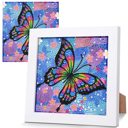 yosiio Diamond Painting Bilder Kinder, Diamond Painting Schmetterling mit Plastikrahmen, DIY Diamant Malerei Set für Kinder Erwachsene, Wohnzimmer Schlafzimmer Büro Wand und Eingang Dekoration18x18 cm von yosiio