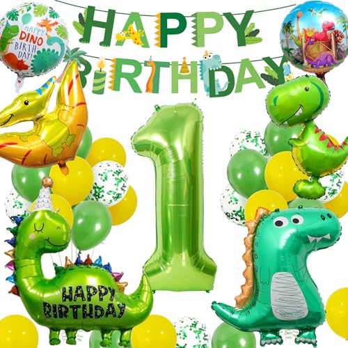 yosiio Dino Geburtstag Deko 1 Jahre, Geburtstagsdeko 1 Jahre Junge, Dinosaurier Deko Kindergeburtstag, Dino Luftballons, Folienballon 1 für Dino Party Kindergeburtstag, Geburtstagsdeko Jungen 1 Jahre von yosiio