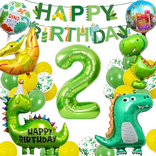 yosiio Dino Geburtstag Deko 2 Jahre, Geburtstagsdeko 2 Jahre Junge, Dinosaurier Deko Kindergeburtstag, Dino Luftballons, Folienballon 2 für Dino Party Kindergeburtstag, Geburtstagsdeko Jungen 2 Jahre von yosiio