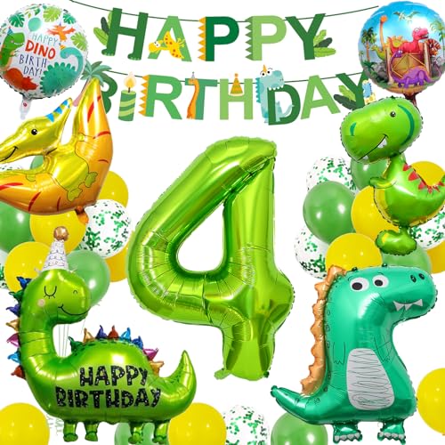 yosiio Dino Geburtstag Deko 4 Jahre, Geburtstagsdeko 4 Jahre Junge, Dinosaurier Deko Kindergeburtstag, Dino Luftballons, Folienballon 4 für Dino Party Kindergeburtstag, Geburtstagsdeko Jungen 4 Jahre von yosiio