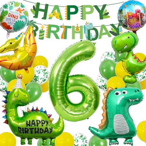 yosiio Dino Geburtstag Deko 6 Jahre, Geburtstagsdeko 6 Jahre Junge, Dinosaurier Deko Kindergeburtstag, Dino Luftballons, Folienballon 6 für Dino Party Kindergeburtstag, Geburtstagsdeko Jungen 6 Jahre von yosiio