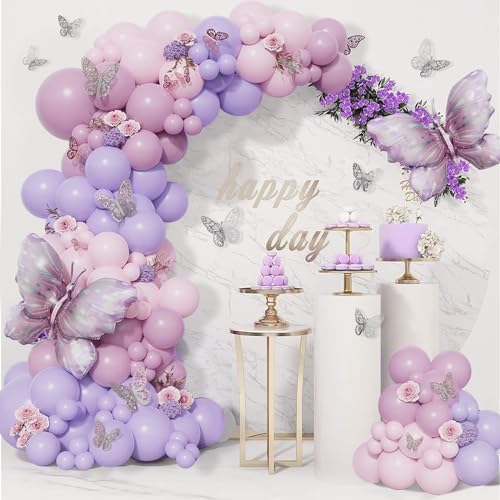 yosiio Luftballon Girlande Schmetterling, 109Pcs Lila Ballon Girlande Set Luftballons Geburtstag Hochzeit, Ballongirlande Lila Ballonbogen Girlande Kit für Baby Shower Geburtstagsdeko Mädchen von yosiio