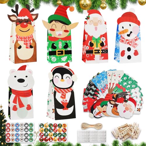 yotutun Adventskalender zum Befüllen Kinder, 24 Geschenktüten Weihnachten Adventskalender Geschenk Papiertueten Zum Selber Befüllen DIY Advents Tüten für Männer Mädchen Junge von yotutun