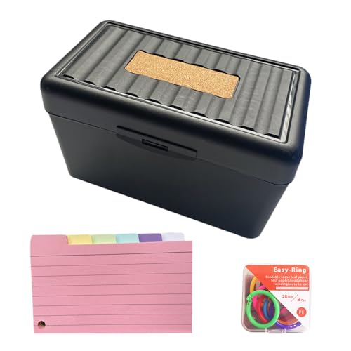 yotutun Karteikarten Box, 14.5 x 8 x 9cm Karteikasten Grau mit 10 Tabs Lernkarteibox Karteikasten für 300 Karten A7 A8 für Unterwegs Lernen Notizen Schulsachen Büro Zuhause, Schwarz von yotutun