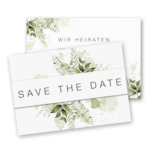 15 Postkarten Save the Date I DIN A6 I Blume I Set Hochzeit Wedding Einladungs-Karten I grün-weiß elegant Countdown verspielt I dv1279 von younikat