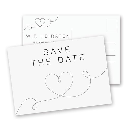 younikat 15 Postkarten Save the Date I DIN A6 I Herzlinie I Set Hochzeit Wedding Einladungs-Karten I schwarz-weiß elegant I dv1278 von younikat