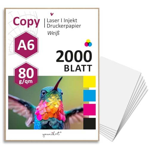 2000 Blatt blanko 80 g/m² Papier in weiß I Kopierpapier I DIN A6 I dv_1418 von younikat