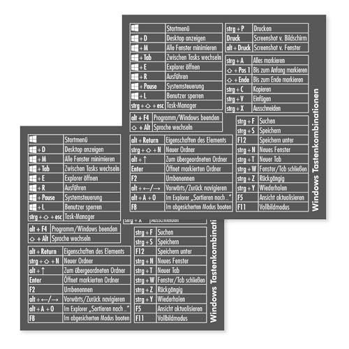 2er Set Tastenkürzel Aufkleber für deutsche Tastaturen - 8 x 8 cm - Short-Cuts Abkürzungen für Windows - weiße Schrift schwarzer Grund praktisch für Büro Home Office Uni Schule Privat - dv1260 von younikat