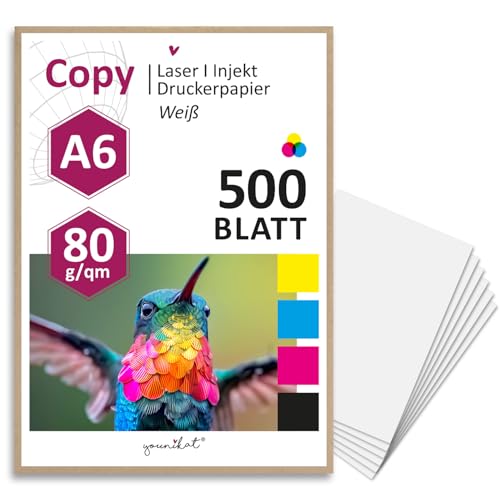 500 Blatt blanko 80 g/m² Papier in weiß I Kopierpapier I Rezeptpapier/DIN A6 I dv_1310 von younikat