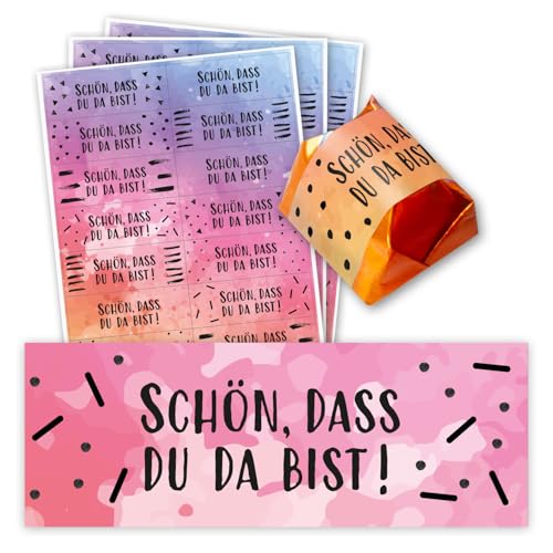 60 Aufkleber Schön, dass du da bist I buntes Gastgeschenk passend für Küsschen I dv_1358 von younikat