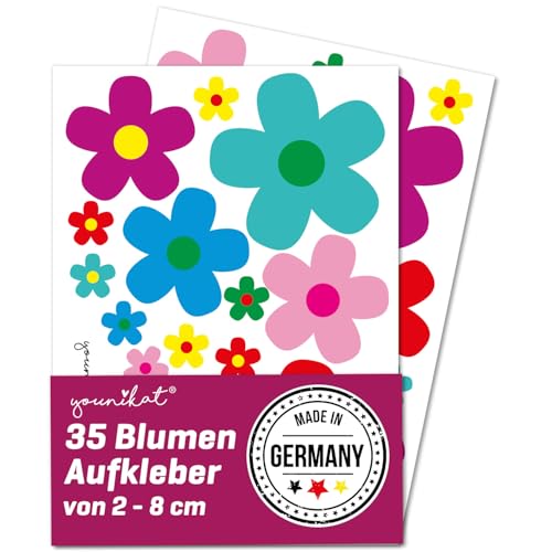 Aufkleber-Set Blumen 35 Blümchen I mehrfarbig bunt I Flower-Power Sticker für Roller Fahrrad Notebook Laptop Handy Auto-Aufkleber I wetterfest I kfz156 von younikat