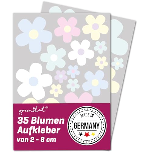 Blumen-Aufkleber-Set Blümchen Pastell-Töne I Flower-Power Sticker für Fahrrad Laptop Handy Küche Bad Fahrzeug-Aufkleber I wetterfest I kfz287 von younikat