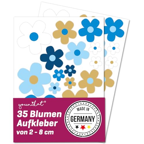 Blumen-Aufkleber-Set Blümchen blau braun I Flower-Power Sticker für Fahrrad Laptop Handy Küche Bad Fahrzeug-Aufkleber I wetterfest I kfz285 von younikat