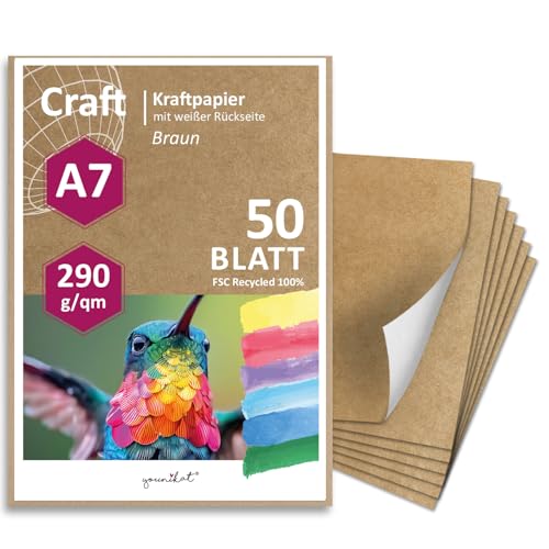 Kraftpapier I Rückseite weiß beschichtet I DIN A7 290g/m² I 50 Blatt I DIY Karton individuell gestaltbar I Verpackungen Bastel-Papier Blanko ohne Motiv und Ökologisch I dv812 von younikat