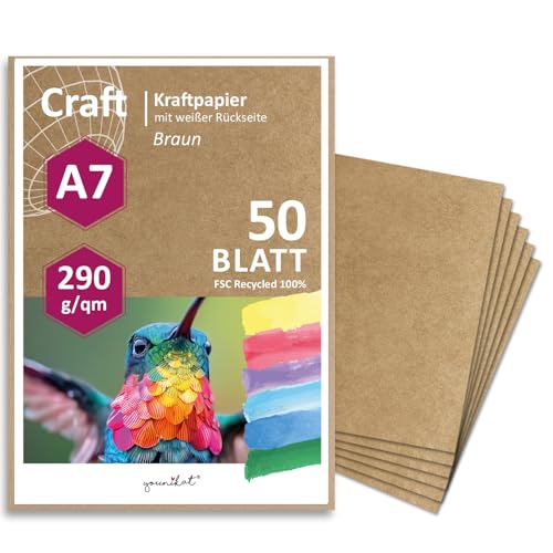 younikat Kraftpapier I Rückseite weiß beschichtet I DIN A7 290g/m² I 50 Blatt I DIY Karton individuell gestaltbar I Verpackungen Bastel-Papier Blanko ohne Motiv und Ökologisch I dv_812 von younikat