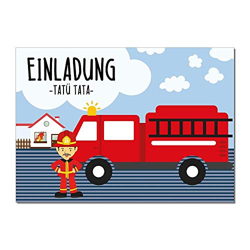 younikat 15 Feuerwehr-Mann Einladungskarten I DIN A6 I Einladung Set Kinder-Geburtstag Einladung zum Ausfüllen für Kinder Jungen Jungs I dv189 von younikat