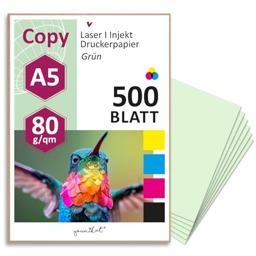 younikat 500 Blatt blanko 80 g/m² Papier in grün DIN A5 I Kopierpapier I Rezeptpapier I dv1451 von younikat