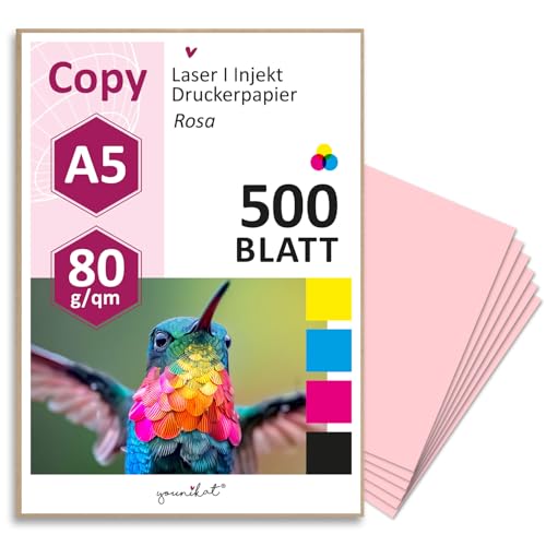 younikat 500 Blatt blanko 80 g/m² Papier in rosa I Kopierpapier I Rezeptpapier I DIN A5 I dv_1449 von younikat