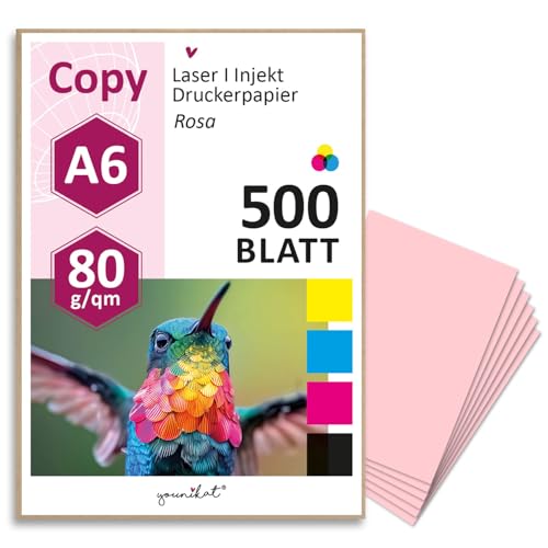 younikat 500 Blatt blanko 80 g/m² Papier in rosa I Kopierpapier I Rezeptpapier I DIN A6 I dv1448 von younikat