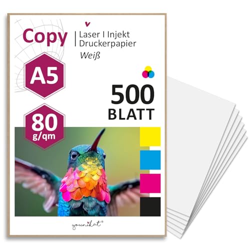 younikat 500 Blatt blanko 80 g/m² Papier weiß I Kopierpapier I Rezeptpapier I DIN A5 I dv_1430 von younikat