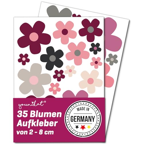 younikat Blumen-Aufkleber Set Blümchen rot beige I Flower-Power Sticker I wetterfest I kfz_286 von younikat