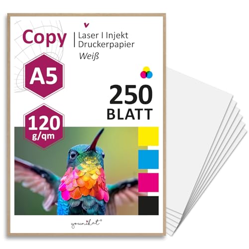 younikat DIN A5 Kopierpapier I 120 g/m² I 250 Blatt in weiß I Papier Blanko Rezeptpapier I dv1550 von younikat