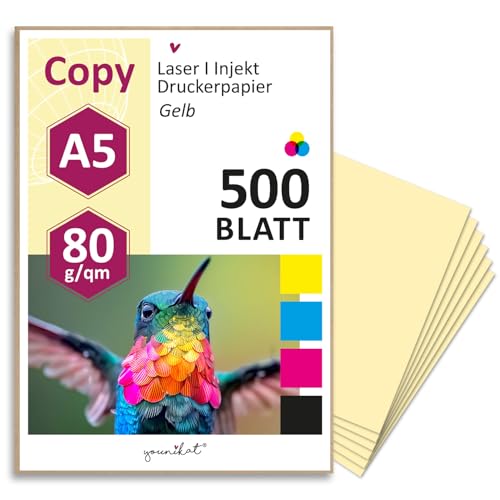 younikat DIN A5 Papier 80 g/m² I 500 Blatt in hell-gelb I Kopierpapier Blanko Rezeptpapier I dv_1508 von younikat