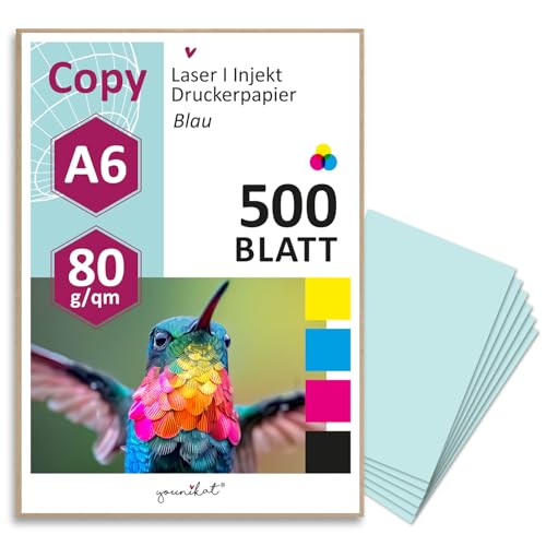 younikat DIN A6 Papier 80 g/m² I 500 Blatt in hell-blau I Kopierpapier Blanko Rezeptpapier I dv1505 von younikat