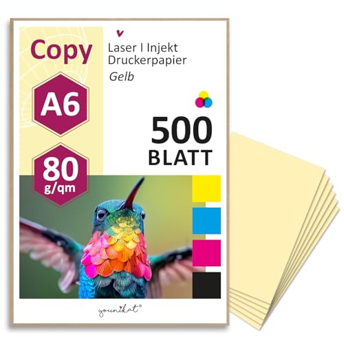 younikat DIN A6 Papier 80 g/m² I 500 Blatt in hell-gelb I Kopierpapier Blanko Rezeptpapier I dv_1506 von younikat