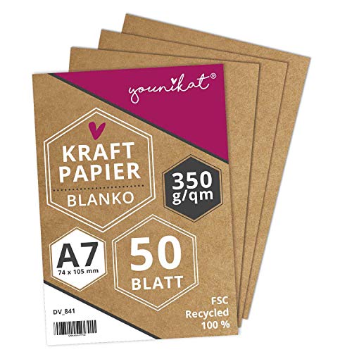 younikat Kraftpapier DIN A7 I 350 g/m² Starkes Recycling Designpapier I 50er Set I in Blanko zum selbst-gestalten DIY I Vielseitig zum schreiben malen I dv841 von younikat