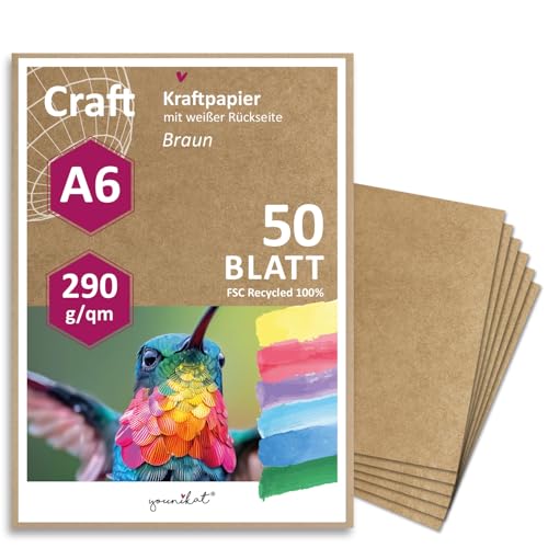 younikat Kraftpapier I Rückseite weiß beschichtet I DIN A6 290g/m² I 50 Blatt I DIY Karton individuell gestaltbar I Verpackungen Bastel-Papier Blanko ohne Motiv und Ökologisch I dv_813 von younikat